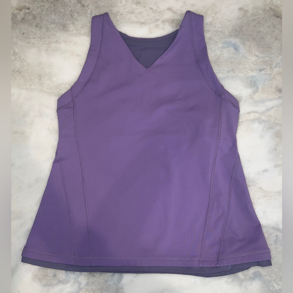 Lululemon Tank Top Lavender Purple Mesh, Cutout, Built-in Bra, Zip Pocket, 10